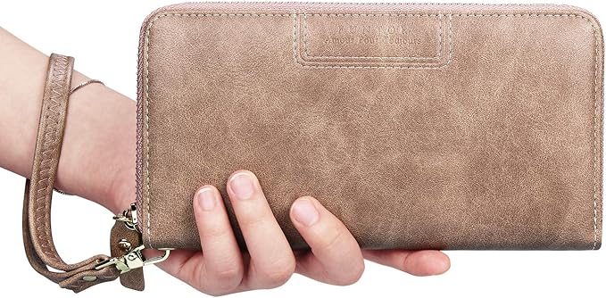 FT FUNTOR Wristlet Wallets for Women, Ladies PU Vegan Leather Clutch Wallet Zip around Phone Purse Card Holder Organizer
