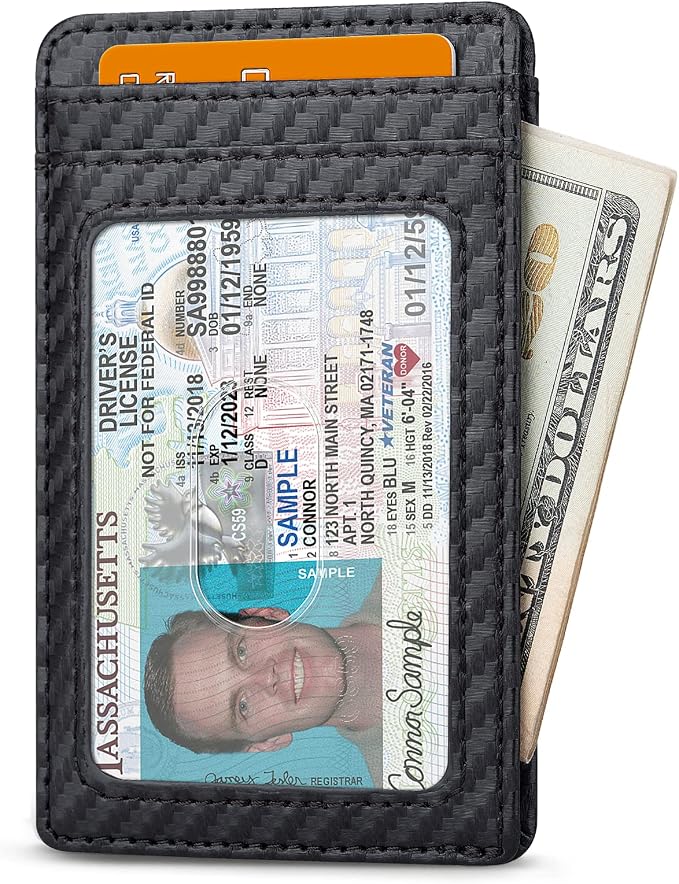 Buffway Mens Slim Wallet, Minimalist Thin Front Pocket Leather Credit Card Holder with RFID Blocking for Work Travel | Minimalist