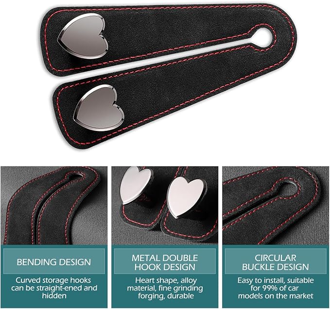 2 PCS Car Purse Hook, Cute Headrest Hooks, Seat Back Storage Holder, for Umbrellas Wallets Support, Multifunctiona Car Accessories (Black)