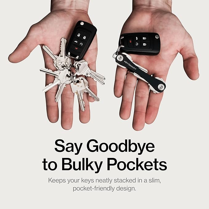 KeySmart Original Key Holder - Compact Key Organizer for Key Chain, Minimalist Clutter-Free EDC Keychains Key Ring, Black, 14 Keys