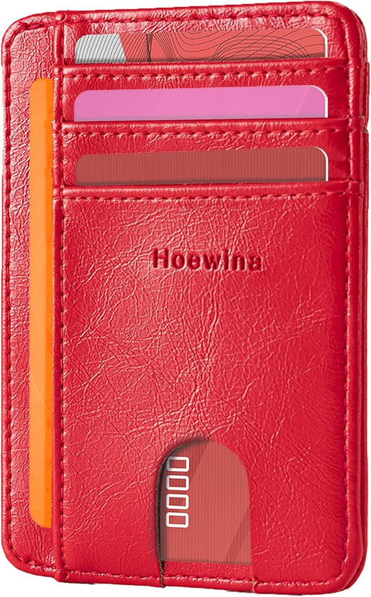 Hoewina Slim Wallet for Men, Credit Card Holder Wallet, Minimalist Design - RFID Blocking Front Pocket Leather Thin Wallet for Men and Women（Cherry Red）