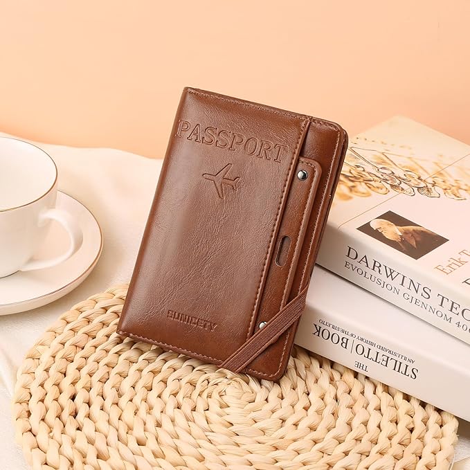 RNIEGA Rfid Passport Holder for Travel Women Men Passport Wallet Rfid Blocking with Card Slots and Pen Holder
