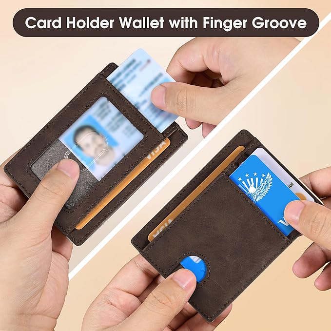 Slim Minimalist Wallet for Men,Front Pocket Wallet RFID Blocking Small Thin Credit Card Holder,ID Card Case Gift for Men Coffee