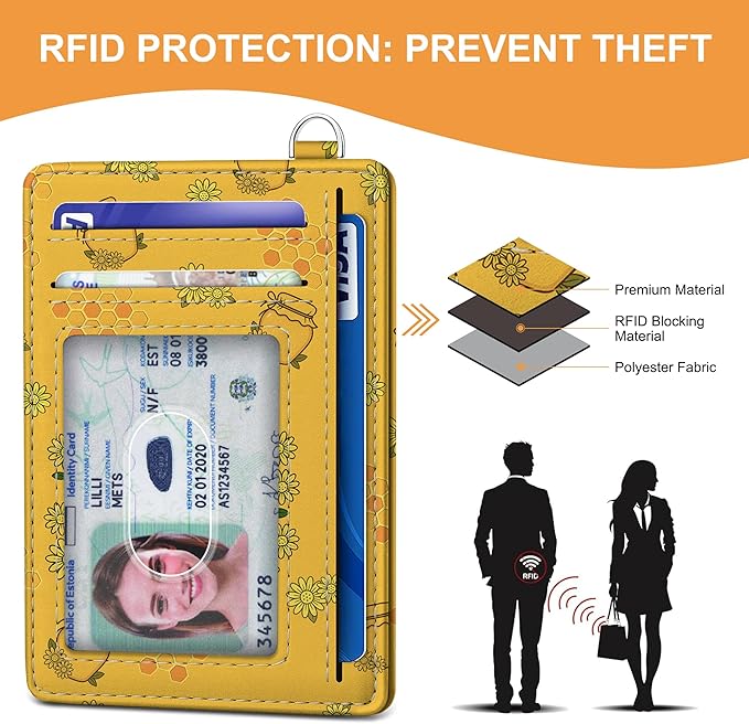 SEAVILIA Credit Card Holder for Women, Bee RFID Wallet Women, Slim Minimalist Front Pocket Card Holder, Cute Thin Travel RFID Blocking Card Case, Small Wallets Woman Gifts Girls