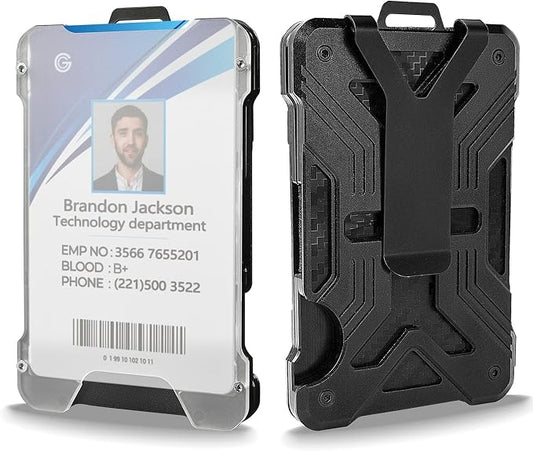 Minimalist Wallet for Men, Slim Wallet with Clear ID Card Holder, Carbon Fiber Wallet, Aluminum Wallet with Metal Money Clip for Men, RFID Blocking Ultra-Thin Tactical Wallet Mens Gift-Black