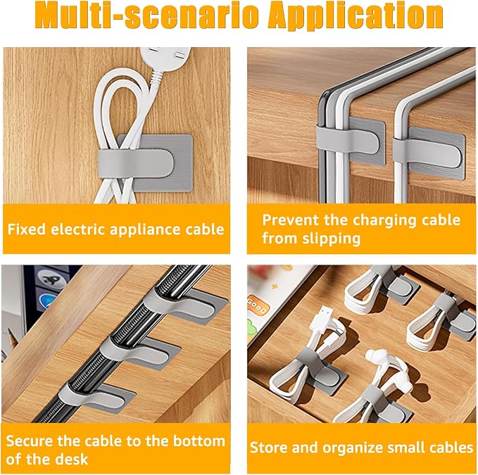 80PCS Hook and Loop Cable Straps, Cable Management Under Desk, Adhesive Cable Tie, Reusable Wire Organizer for Cords, Cord Management, Computer Accessories for Desk, Home Office Essentials, Black+Gray