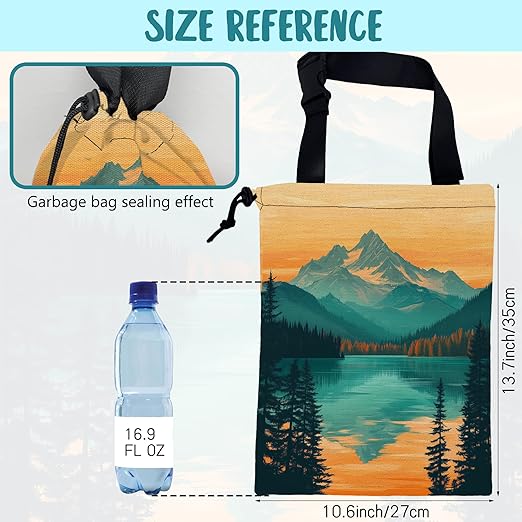 Car Garbage Bag Mountain and Forest at Sunset Hanging Canvas Car Trash Bag Drawstring Car Back Seat Organizer for Car Back Front Seat Console with Adjustable Buckle