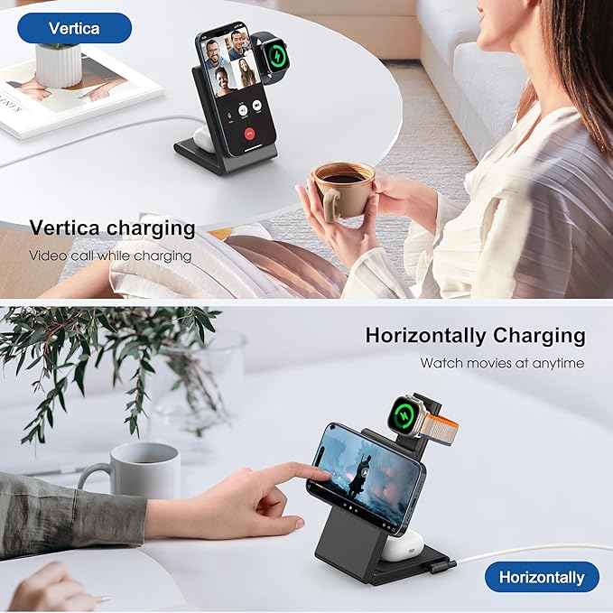 New Travel Foldable 3 in 1 Wireless Charging Station for Apple Magsafe Charger Stand,Fast Magnetic Wireless Charger Station for iPhone 17 Air 16 15 14 13 12 Series,Airpods Pro,Apple Watch Ultra