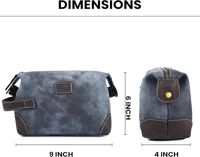 LEATHER VILLAGE Genuine Leather Dopp Kit for Men & Women – Travel Vintage Toiletry Bag with Waterproof Lining, Shaving & Bathroom Essentials Organizer - Distressed Blue