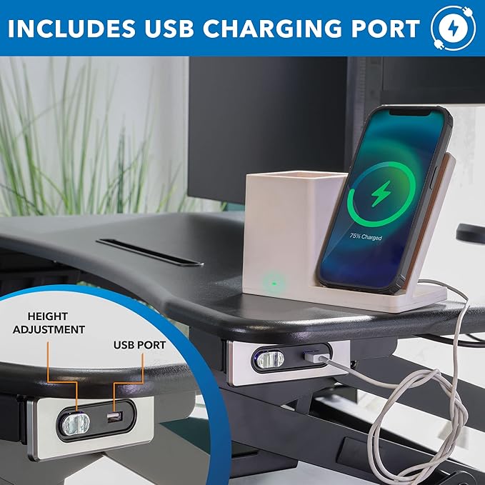Mount-It! Electric Standing Desk Converter with Dual Monitor Arms for 2 Screens (Max 32"), Large 35.4" Wide Desktop, Motorized Stand Up Desk Riser, Keyboard Tray, USB, Black Stand up Desk Convertor