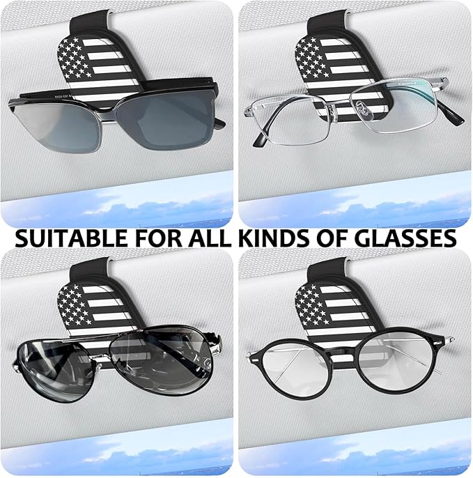 2 Pack Sunglass Holder for Car Visor, National Flag Magnetic Leather Car Sun Visor Clip for for Different Size Eyeglasses, Car Visor Accessories Gadgets (National Flag-Gray)