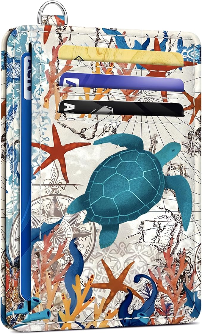 SEAVILIA Credit Card Holder for Women, Sea Turtle RFID Wallet Women, Slim Minimalist Front Pocket Card Holder, Cute Thin Travel RFID Blocking Card Case, Small Wallets Woman Gifts Girls