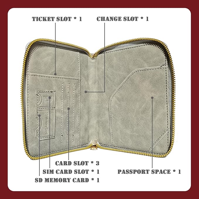 Passport Holder with Tether and Clip to Prevent Loss and Theft, Rfid Passport Holder for Travel, Passport Cover Wallet, Passport Case for Men and Women (Gray - Tether and Clip)