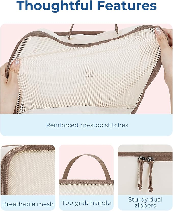 BAGSMART Hanging Packing Cubes for Travel, 6 Set Clear Waterproof Packing Cubes for Suitcases, Storage Organizer for Hanging Closet with Zipper, Handles and Hook Baby Pink