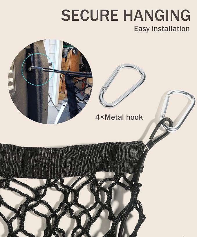 bylikeho Cargo Net,Adjustable Trunk Storage Net with Hook,Car Accessories Exterior,Elastic Trunk Stretchable Tailgate Nets,Automotive Organizer and Storage,Suitable for Most Vans,SUVs,Pickup,Trucks