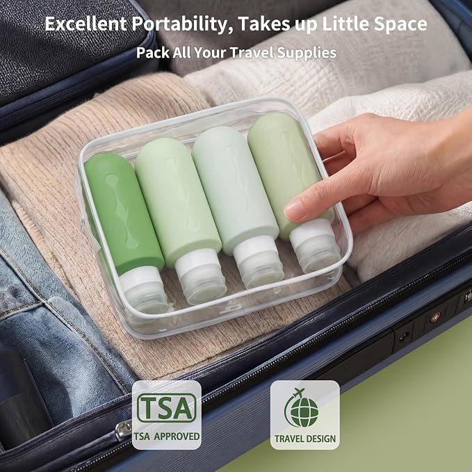 Gemice Travel Bottles for Toiletries, Tsa Approved Travel 6oz Size Containers with Clear Bag, BPA Free Leak Proof Travel Tubs Refillable Liquid Travel Accessories for Cometic Shampoo Lotion