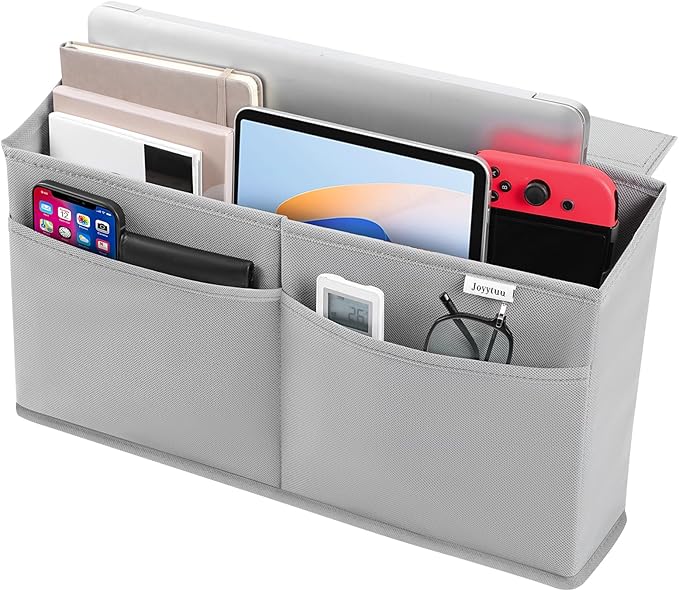 Desk Side Hanging Organizer, Adhesive Storage Bag with Pockets for Magazine Ipad Notebook, for End Tables Home Office Desks Computer Workstations Dressing Table, Grey