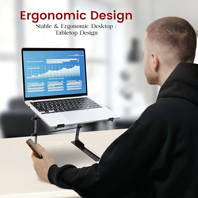 Pyle Universal Portable Laptop Desk Stand - 6.3 to 10.9 Inch Adjustable Standing Table Monitor Computer Desk Workstation Riser w/Level Height Alignment for DJ, PC, Gaming, Home or Office PLPTS25X2