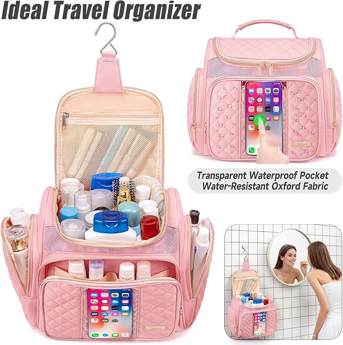 Tealari Large Toiletry Bag for Women Men,Bathroom Bag,Water Resistant Shower Bag,Makeup Bag,Portable Shower Caddy for College Dorm,Hanging Travel Toiletry Bag with Transparent Waterproof Phone Pocket
