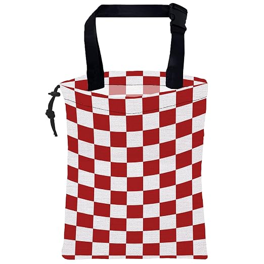 Car Garbage Bag Red White Checkered Drawstring Car Trash Bag Hanging for Back Seat with Adjustable Buckle Canvas Vehicle Trash Can Easy-to-Install for Car Accessories Vehicle Travelling Camping