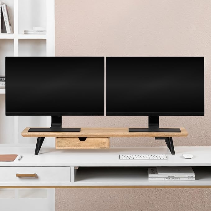 Anji Mountain Monitor Stand - Desktop Organizer & Laptop Riser, Ergonomic Monitor Riser, Space-Saving Monitor Stand for Desk, Durable Construction, Easy Assembly, Ideal for Home & Office,Natural