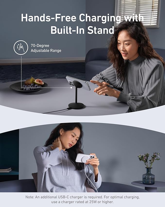 Anker MagGo iPhone 17 MagSafe Charger Compatible Stand, 15W Fast Magnetic Wireless Charging Station, Qi2 Certified 360° Wireless Charge (Black, with Cable & Adapter)