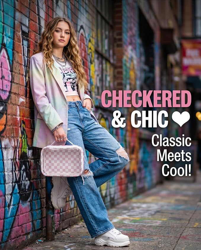 LETGO Clear Checkered TSA Approved Toiletry Bag,Beach Sunscreen Bag Organizer Pouch Set,Clear Waterproof Makeup Bags with Zipper,Purse Organizer Pouches,Travel Organizer Bags for Woman and Kids