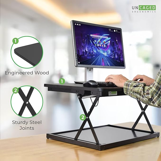 Uncaged Ergonomics Changedesk Mini Small Standing Desk Converter Height Adjustable Desktop Sit-To-Stand Up Desk Riser Laptop Table Top Standing Converter, Black