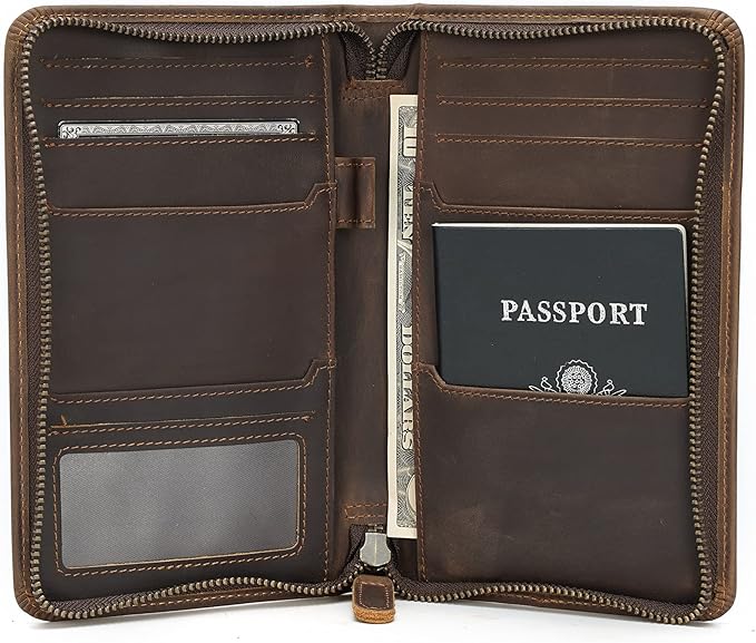 Polare Full Grain Leather Passport Holder Cover Case for Men RFID Blocking Travel Wallet Holds 4 Passports (Dark Brown)