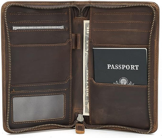 Polare Full Grain Leather Passport Holder Cover Case for Men RFID Blocking Travel Wallet Holds 4 Passports (Dark Brown)