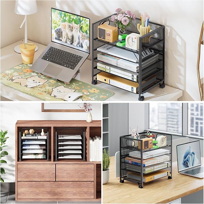 Simple Trending 5-Tier Letter Tray Organizer, Metal Mesh File Holder, Black | 5-Tier Large Capacity Paper Organizer | Metal Mesh | Non-Slip Feet | Tool-Free Assembly | 24H Support | Black for Office