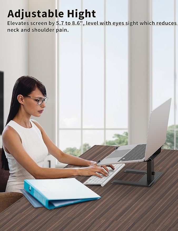 ALASHI Laptop Stand for Desk, Computer Stand Adjustable Height, Ergonomic Notebook Laptop Riser, Aluminum Metal Holder Compatible with 10 to 17.3 Inches Notebook PC Computer, Black