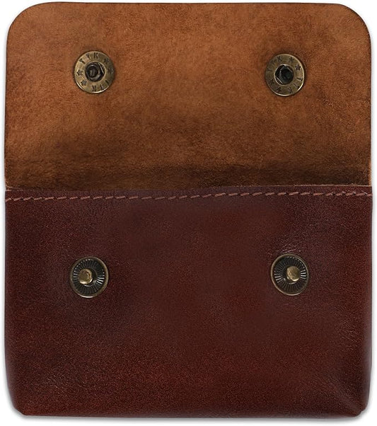 Leather Double Coin Pouch Premium Cash & Card Holder Compact Cable Organizer Travel Makeup Bag, Handmade Artisan Craft Vintage Leather Accessories Multipurpose Wallet & Organizer (Wine)