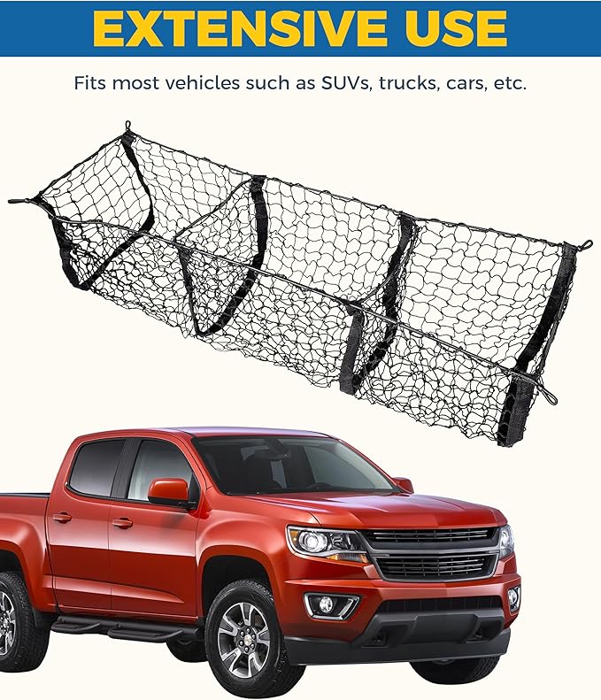 Cargo Net,Cargo Net for SUV,Truck Bed Organizer,Car Accessories Automotive Cargo Nets,3 Pocket Truck Bed Cargo Net,Truck Net Truck Storage,Mesh Storage Net for SUV, Car, Pickup Truck Bed, Etc