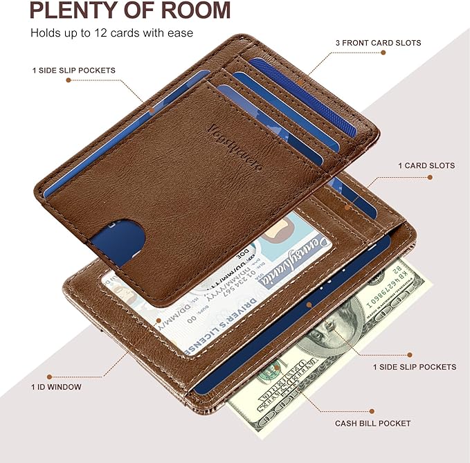 Front Pocket Thin Wallet for Men Women RFID Blocking Credit Card Holder Card Cases Slim Minimalist Wallet with Gift Box Alaska Brown Faux Leather