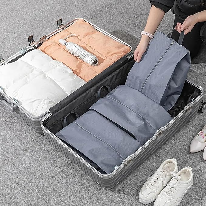 5Pcs XL Travel Shoe Bags Portable Travel Gifts Shoe Organizer with Zipper Closure, Waterproof Nylon Shoe Storage Organizer with Handle Travel Bags For Men and Women, Grey
