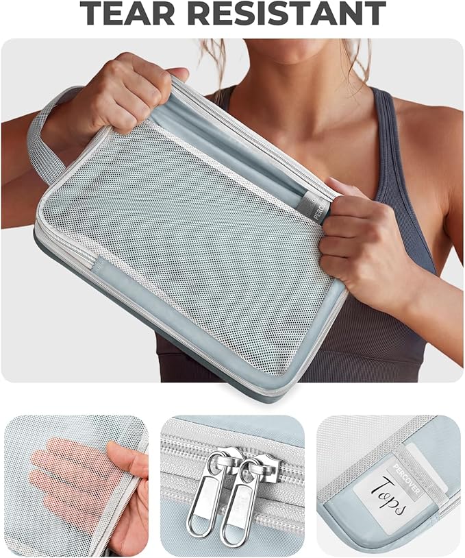 Percover Compression Packing Cubes 6-Piece Set, Packing Cubes Compression for Travel with Multi-Size Organization, Travel Organizer for Carry On & Checked Luggage, Slate Blue