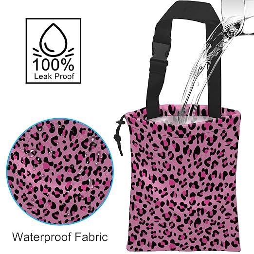 Car Trash Bag Pink Leopard Print Car Garbage Bag Hanging Car Trash Can for Back Seat with Drawstring