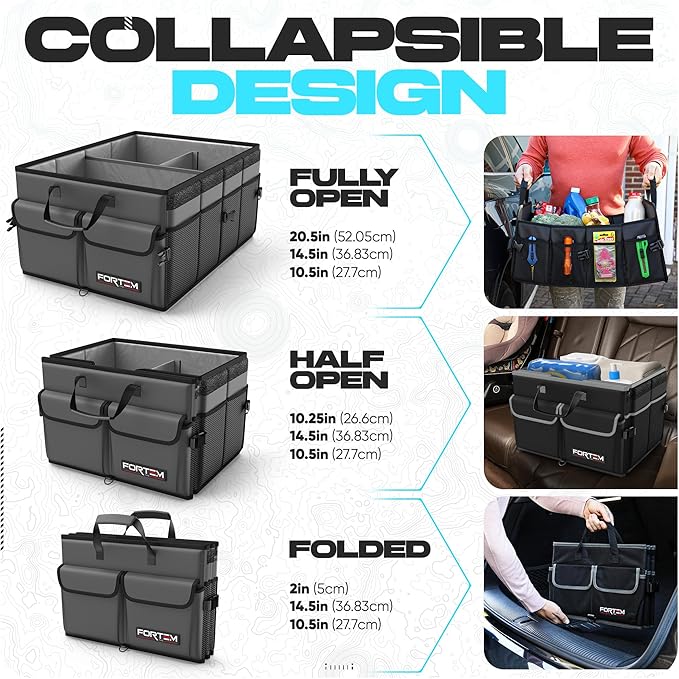 FORTEM Trunk Organizer For SUV Car Trunk Organizer, Foldable Storage, Car Accessories for Women Men, Collapsible Bag, Perfect Christmas Gifts, 600D Oxford, Non Slip Bottom, Straps, Soft Cover (50L)