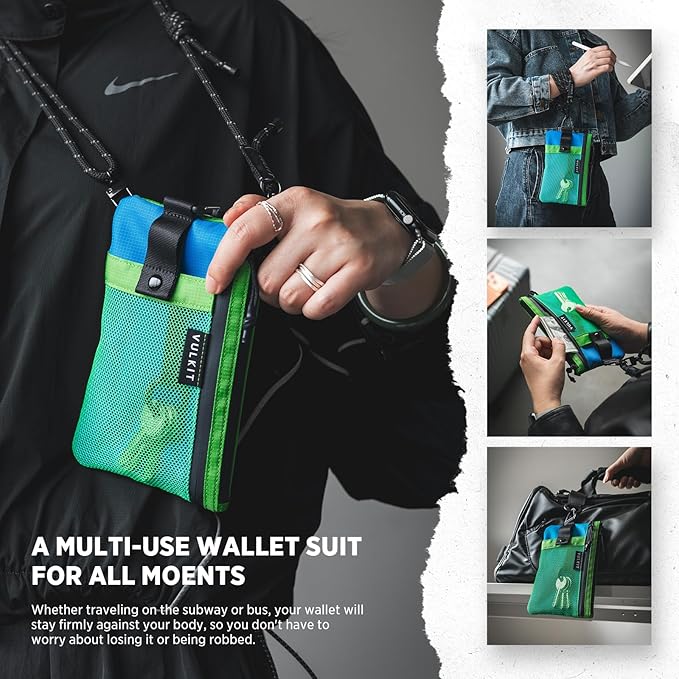 VULKIT RFID Blocking Travel Wallet for Men Women, Water Resistant Passport & Phone Holder with Detachable Lanyard and Key Ring, Lightweight Zipper Travel Wallet