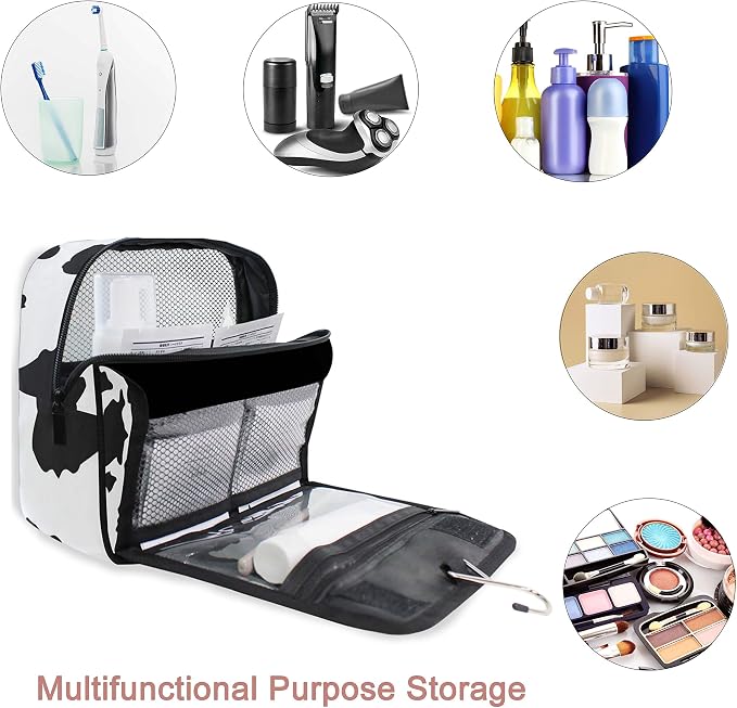 senya Hanging Travel Toiletry Bag Kit Makeup Case Cosmetics Organizer for Men Women (cow pattern)