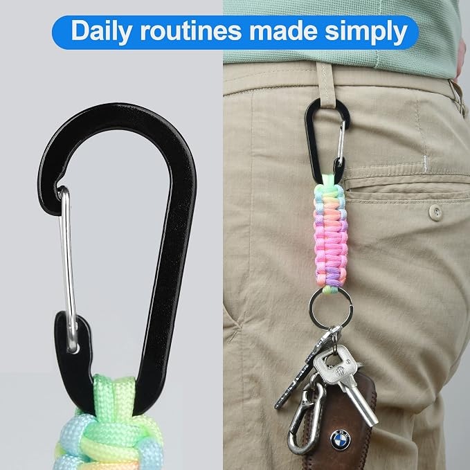 2 Pieces Paracord Keychain with Carabiner,Lanyard Clip for Keys Water Bottle Holder Backpack