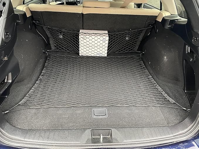 Floor + Envelope Style Automotive Elastic Trunk Mesh Cargo Net for Subaru Outback 2010-2019 - Premium Trunk Organizers and Storage - Luggage Net for SUV - Best Car Organizer for Subaru Outback