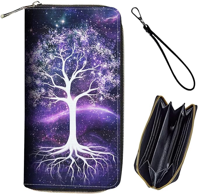 Bxgolkgd Womens Wallet, RFID Blocking Leather Wallet,Large Capacity Wallet Credit Card Holder PU Leather Ladies Clutch with Zipper Coin Pocket - Tree of Life