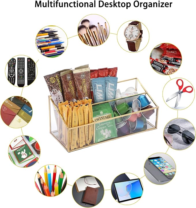 Sumnacon Glass Mail Organizer for Desk, Gorgeous Desktop Mail Holders, Clear Makeup Brush Paper File Organizer, Modern Mail Organization for Living Room Office Kitchen Countertop
