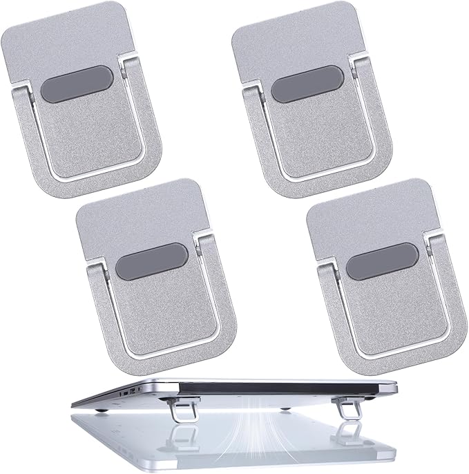 4PCS Portable Keyboard Riser Self Adhesive Laptop Stand Invisible Mini Computer Feet for Desk Computer Keyboard Stand Laptop Holder with Anti Slip Silicone(Sliver)
