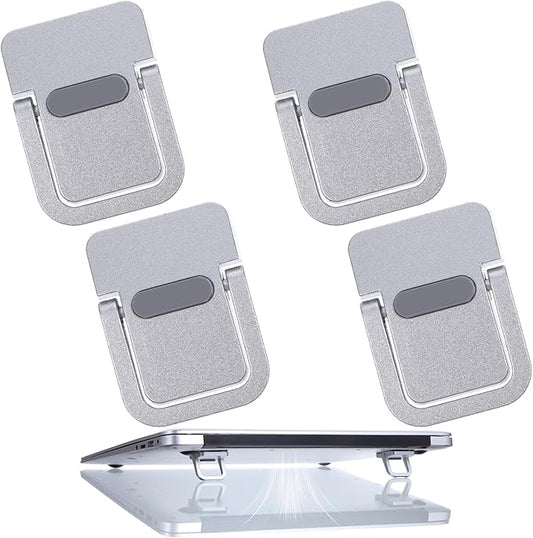 4PCS Portable Keyboard Riser Self Adhesive Laptop Stand Invisible Mini Computer Feet for Desk Computer Keyboard Stand Laptop Holder with Anti Slip Silicone(Sliver)