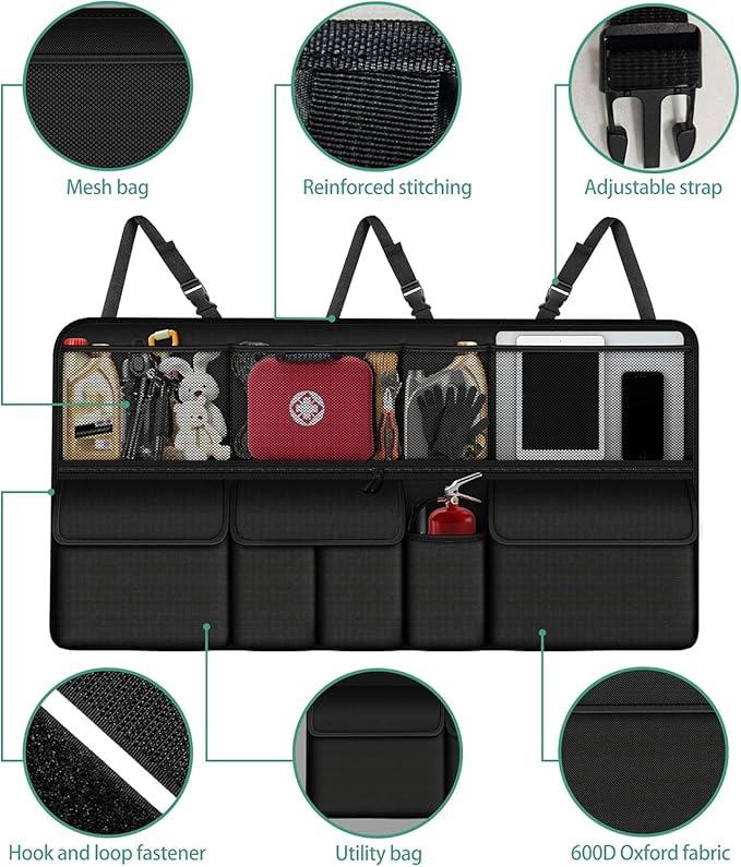 Hanging Car Trunk Organizer Fit For Honda CR-V Foldable Large Capacity 41.3x20 inch Backseat Trunk Organizers Storage, Car Accessories Interior, with Multi Pockets Black