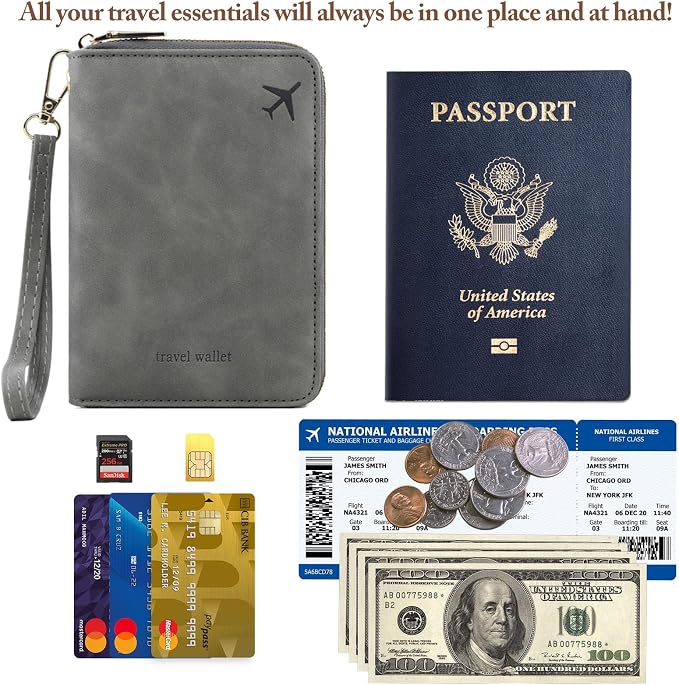 Passport Holder for Travel Women and Men RFID Passport Holder with Zipper Passport Case Passport cover Passport Wallet Travel Essentials and Accessories