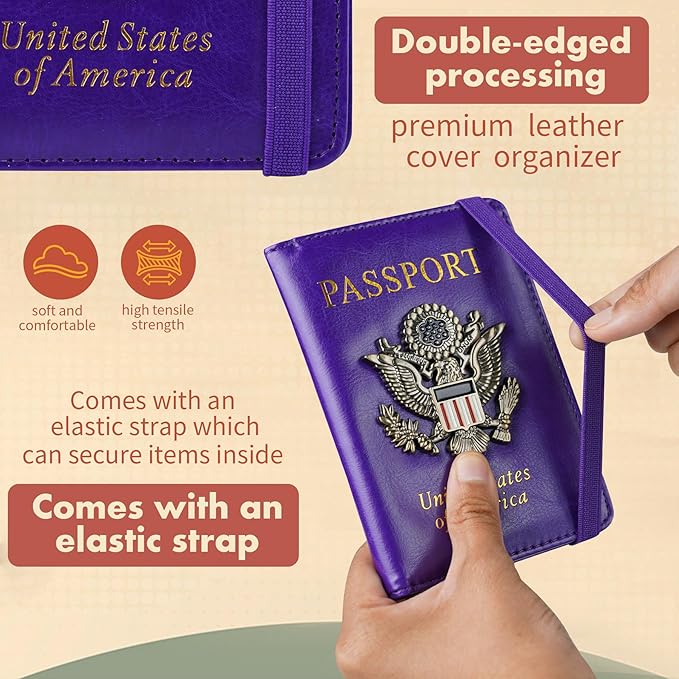 Passport Holder Cover Travel Wallet RFID Blocking Passport Wallets Family Organization Personalized Wallet Case for Men and Women Travel Must Haves (Purple)